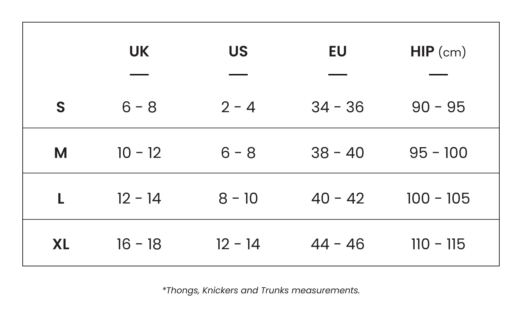 Product Size Guide - Desktop