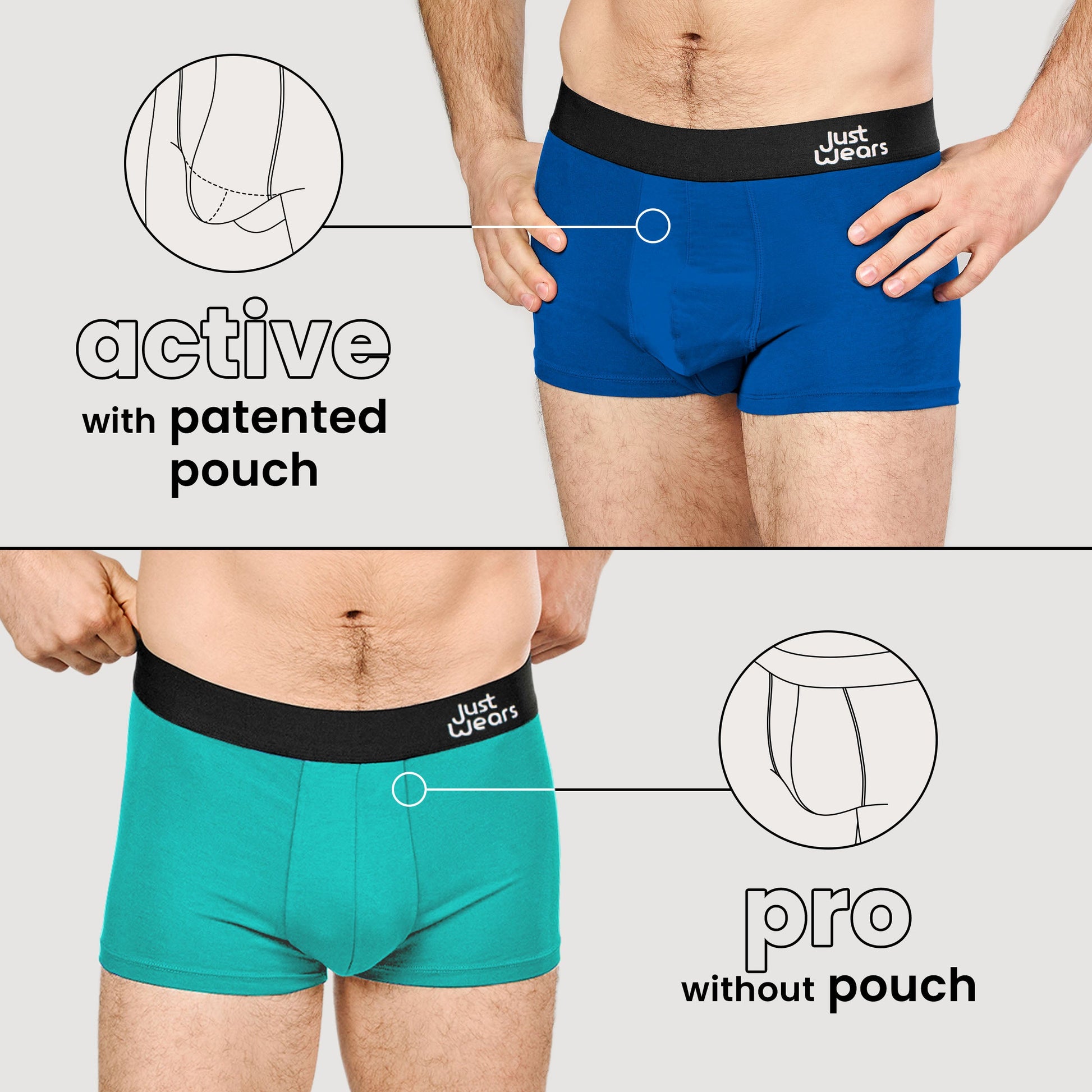 Men's Trunk Boxers With A Pouch  Active Fit, Sweat-Wicking Trunks –  JustWears